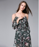  Digital Roses Printed  silk chiffon maxi dress